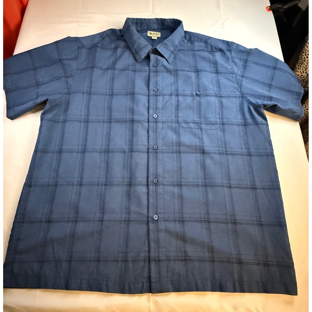 Haggar Clothing Mens XXL Blue Plaid Short Sleeve Button Down Shirt 036204